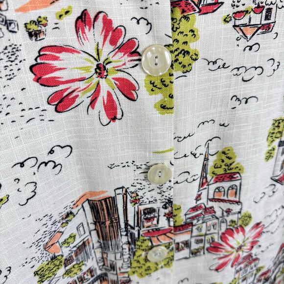 Coldwater Creek Linen Blend Cityscape Floral Button Up Collared Blazer Size L - Picture 3 of 5